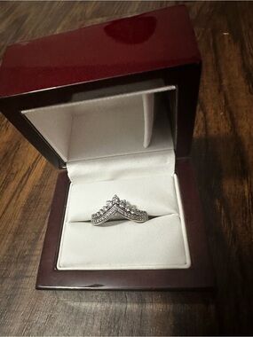 Pandora Silver V-Shaped Ring with Sparkling Stones